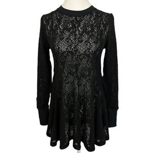 Free People Black Lace Long Sleeve Top